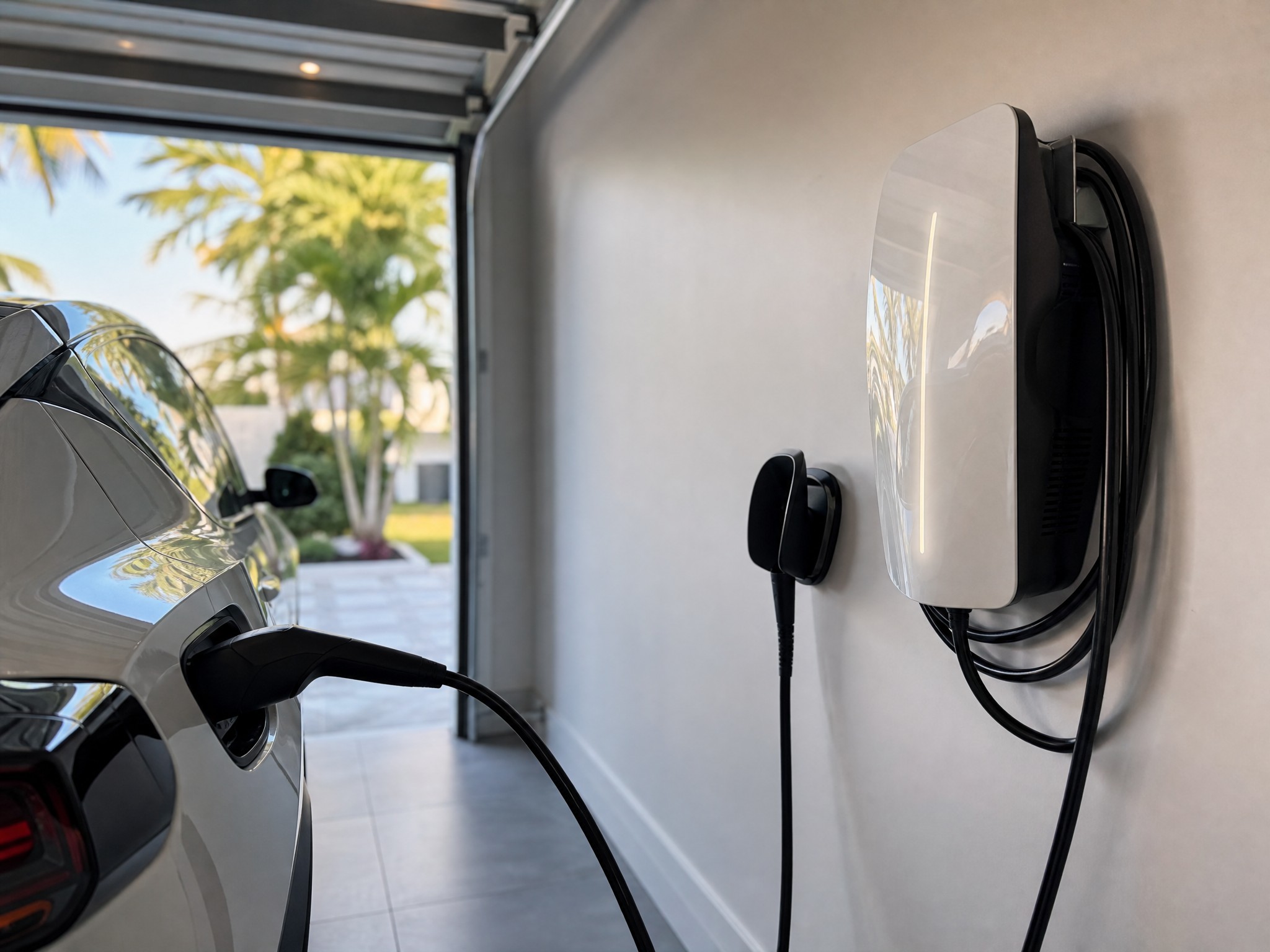 Level 2 EV charger installed in a Cape Coral home garage