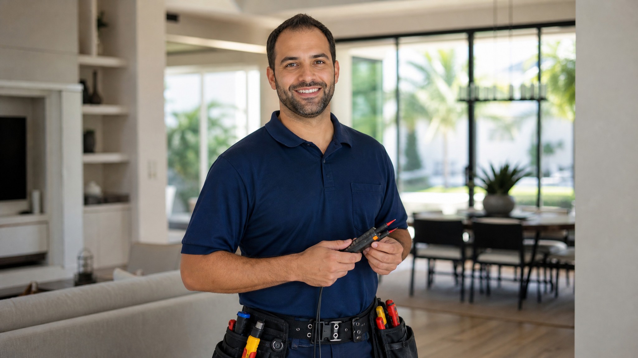 Licensed Cape Coral electrician working in a bright Florida home