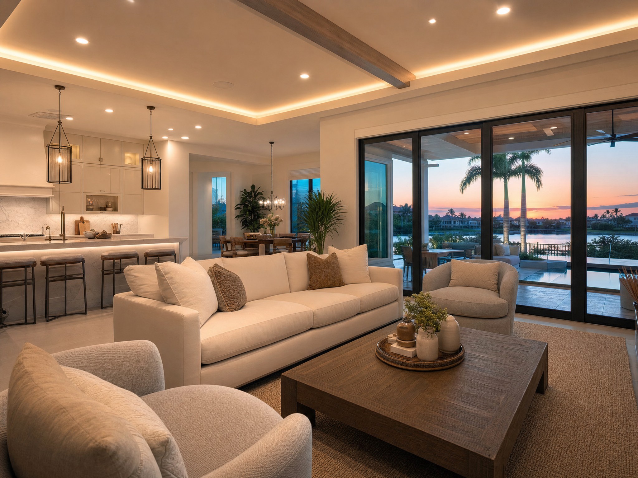 Recessed LED lighting installation in a Cape Coral living room