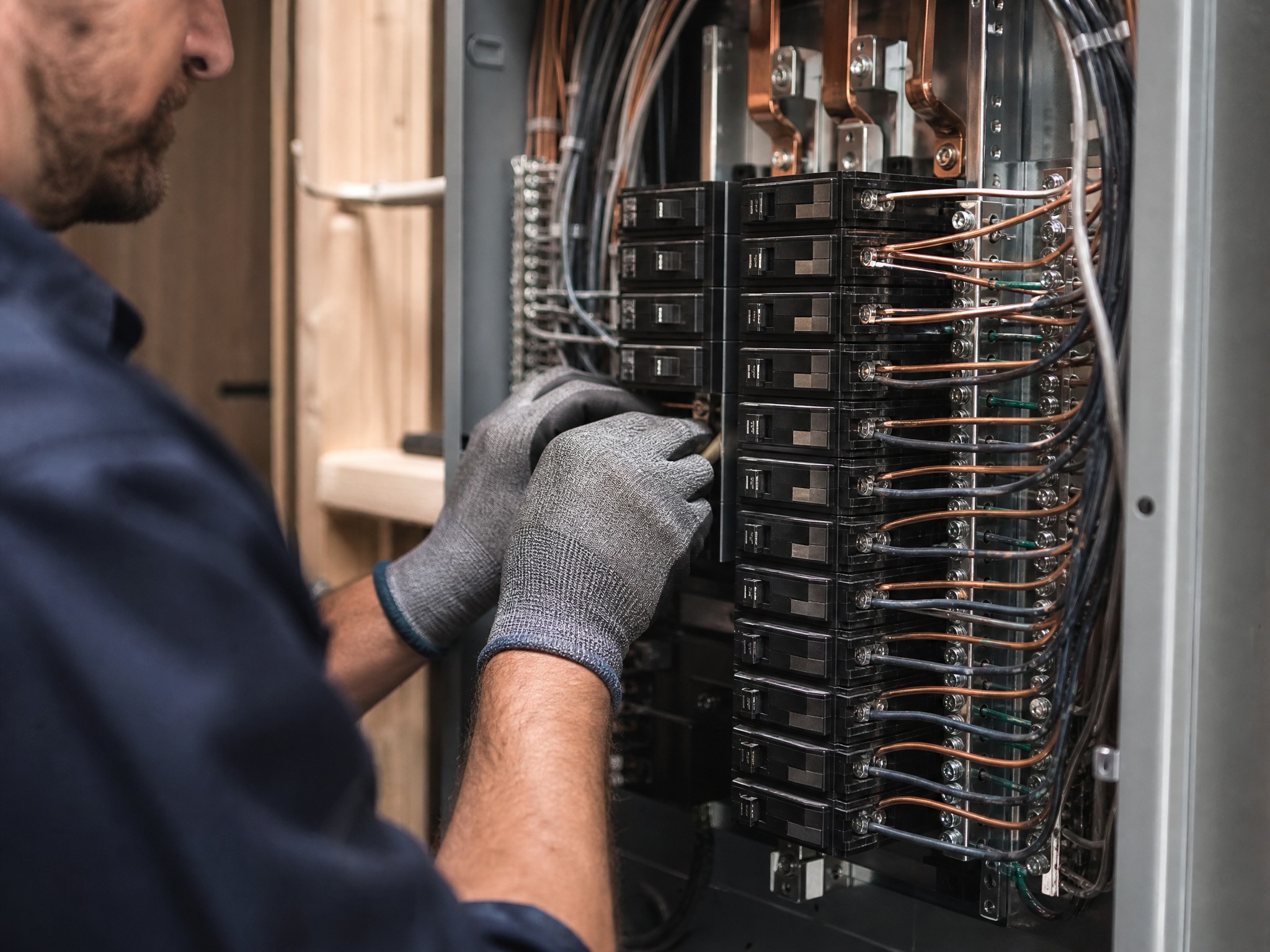 Electrician upgrading an electrical panel in a Cape Coral home